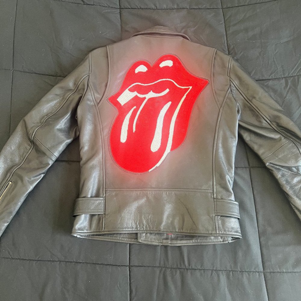 Rolling Stones Sequin Patch Leather Jacket